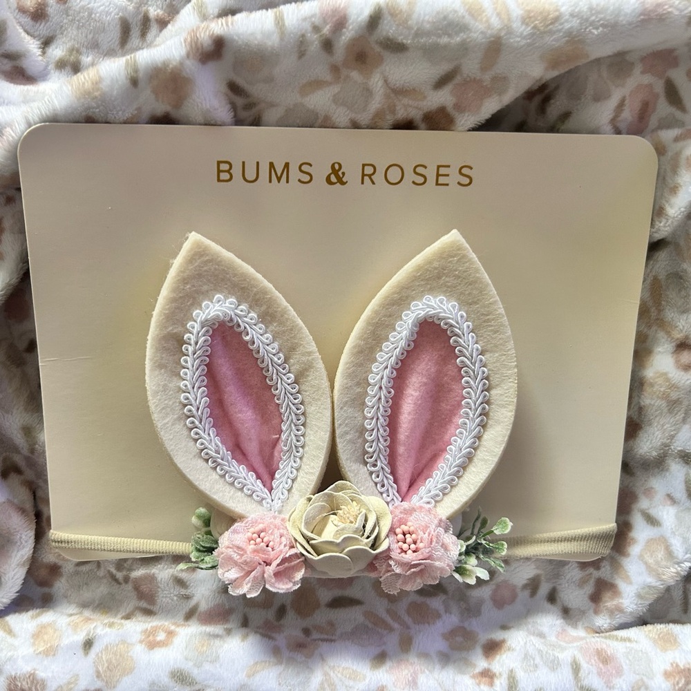 Bums & Roses Cream and Pink Bunny Ear Headband